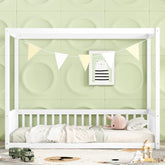 Bellemave® Canopy Frame Floor Bed with Fence, Guardrails - Bellemave